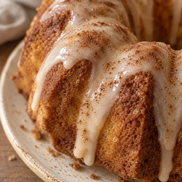 Cinnamon bundt cake with sugar glaze closeup